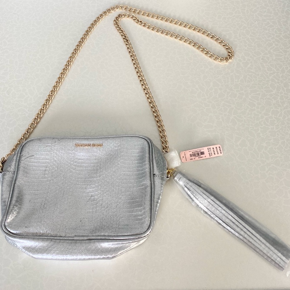 Victoria’s Secret Metallic Silver Crossbody Bag with Tassel
